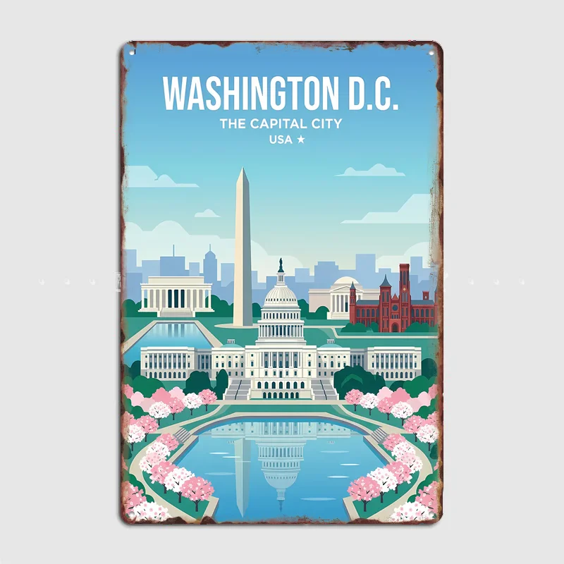 Washington D.C. Cherry Blossoms Travel Poster Metal Sign Life Wall Custom Bedroom Indoor Home Wall Decor Posters Room Decoration