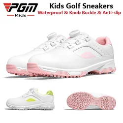 PGM Kids Waterproof Knob Buckle Golf Shoes Children Breathable Anti-slip Athletic Sneakers Boys Girls Lightweight Casual Shoes