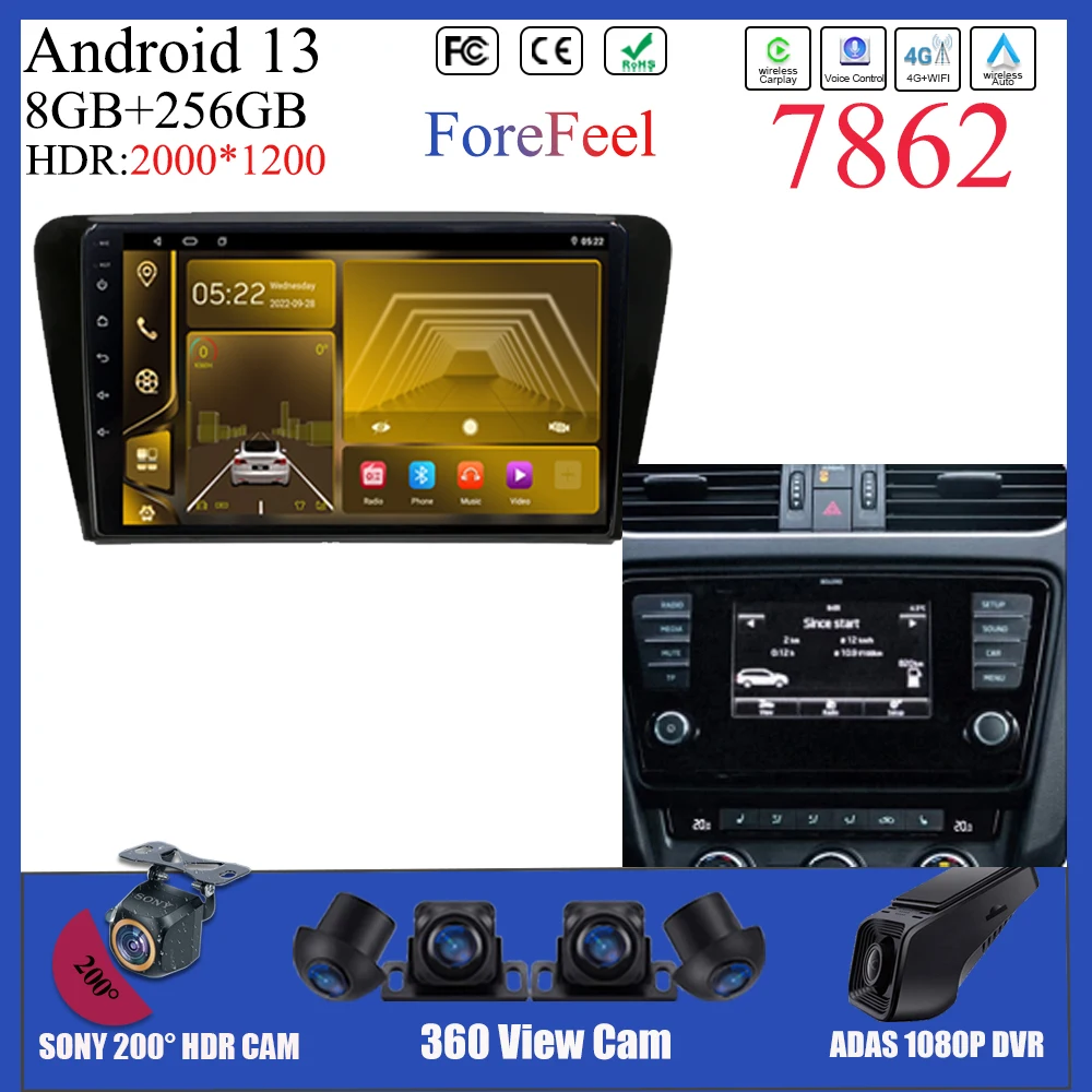 

For Skoda Octavia 3 A7 2013-2018 QLED HDR Android 13 Mirror Link Carplay Android Auto No 2din DVD Touch Screen 8 Core 5G Wifi BT