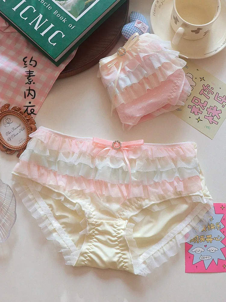 Lolita Princess Style Panties, Japanese Cake Layer Lace Net Briefs, Cotton Crotch New Version Sexy Pure-Sexual Women's Underwear