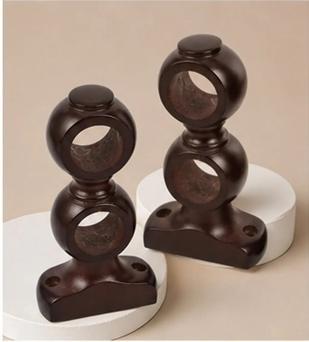 2Pcs Double Curtain Rod Hooks Solid Wood Wall Mounted Drapery Rod Brackets Heavy Duty Wooden Curtain Pole Supports for Any Room