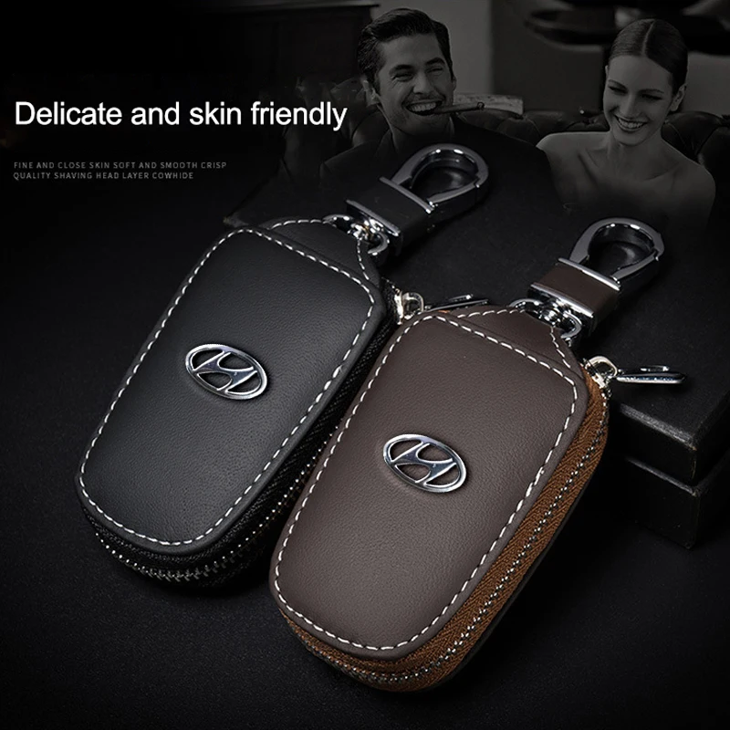 PU-Leder Metall-Logo Autoschlüsselhülle Schlüsselanhänger Schutzhülle für Hyundai i30 ix35 ix25 i20 Solaris Accent Tucson
