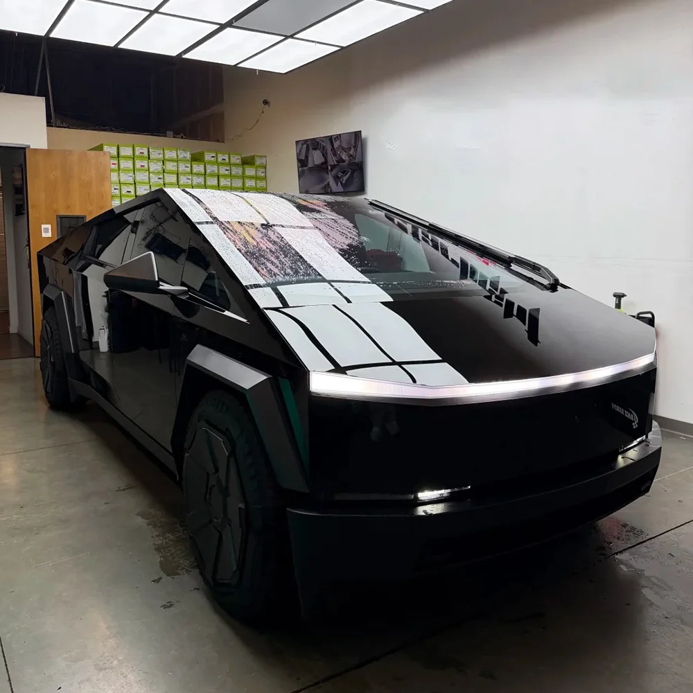9Mil Thickness Bright Black For Tesla Cybertruck 2024-2026 Precut PPF DIY Color Paint Protection Film Color Changing Film Anti-scratch Self-adhesive Sticker Car Accessories Durable