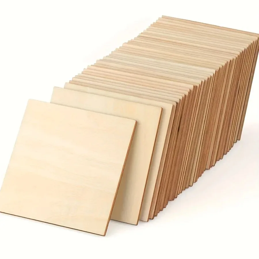 Wood Square 4x4cm Blank Wood Sheet for Crafts, Thin Unfinished Wood Squares for Wood Burning Painting Staining Wood Engrav