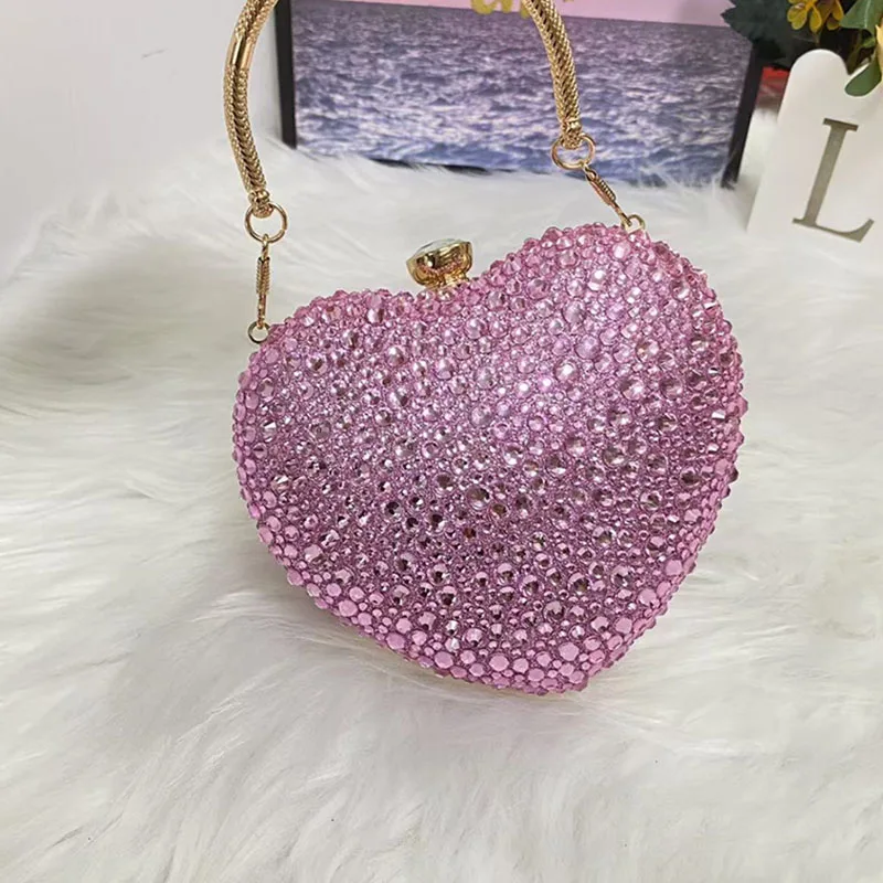 Alirattan New Luxury Rhinestone Heart Crystal Diamond Clutch Bag, 2027 Inlay Mini Evening Handbag, Wedding Party Shoulder Purse