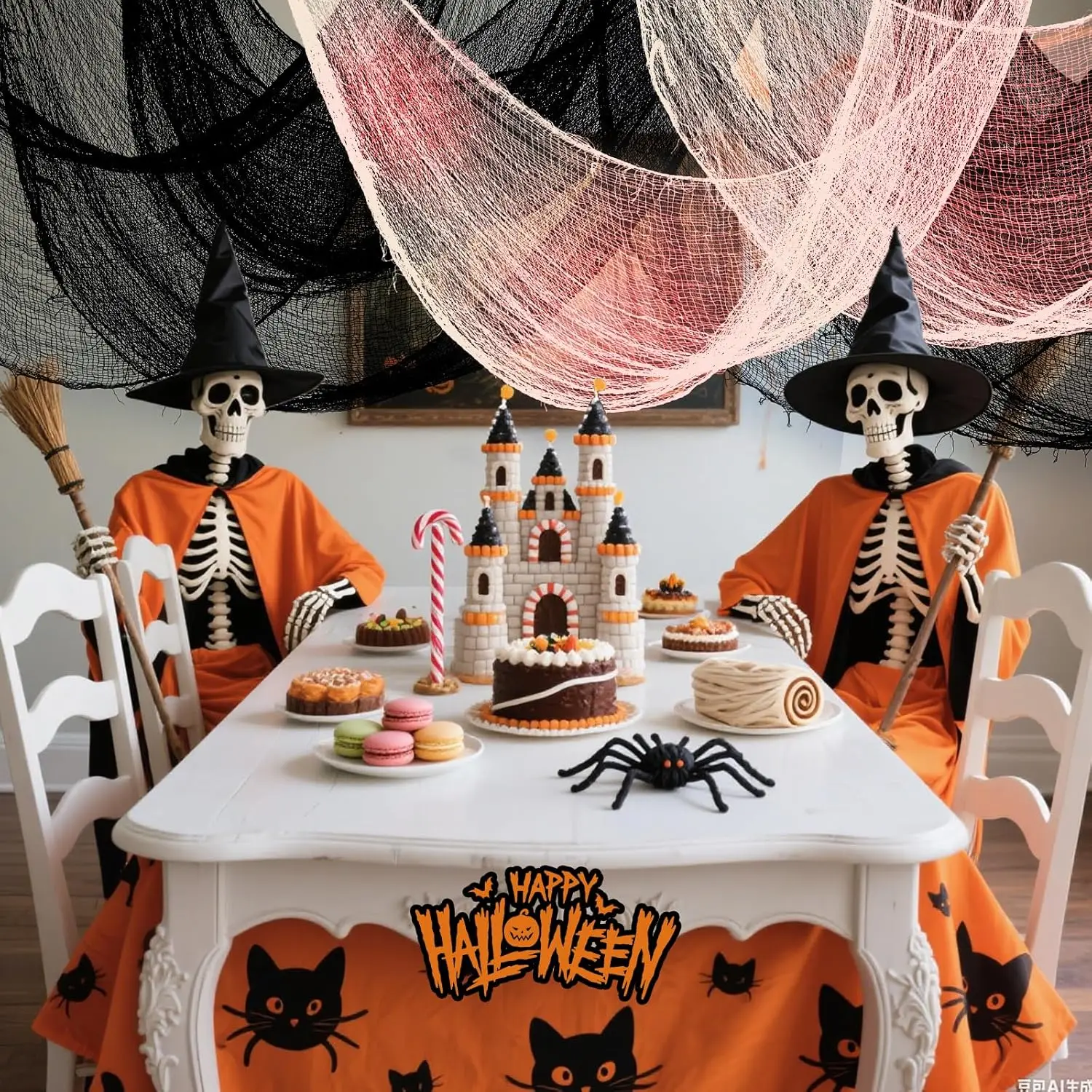 6pcs Halloween horror cloth 30×72 inches: 2 pieces blood-red cloth, 4 pieces black cloth, suitable for front yard or doorway