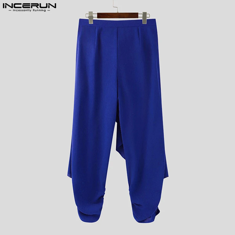 INCERUN Männer Unregelmäßige Hosen Einfarbig Jogger Spitze Up Gefälschte Zwei Stücke Hosen Männer Streetwear Oversize Mode Lange Hosen