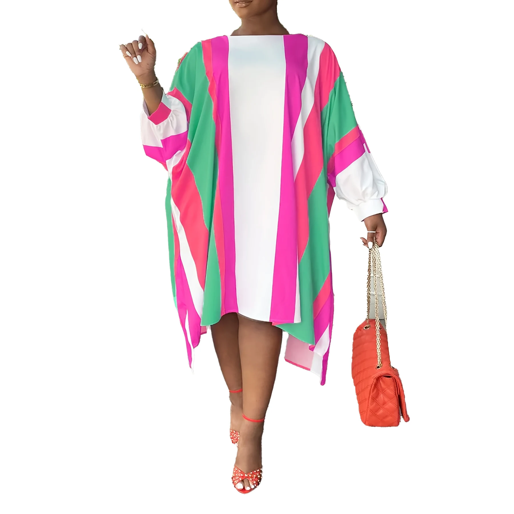 

Модное повседневное свободное платье в полоску