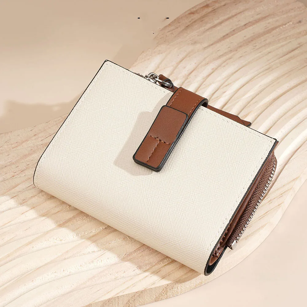 Block Color Women Clutch Leather Bag Simple Fashion Coin Purse Buckle Design Card Holder Passport Bag Portable Daily Wallet