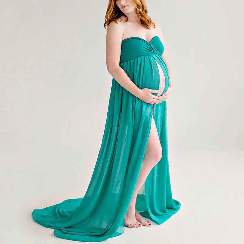 

Front Slit Maternity Dress for Photoshoot Pregnancy Shooting Vestidos Off Shoulder Long Robe Pregnant Baby Shower Chiffon Dress