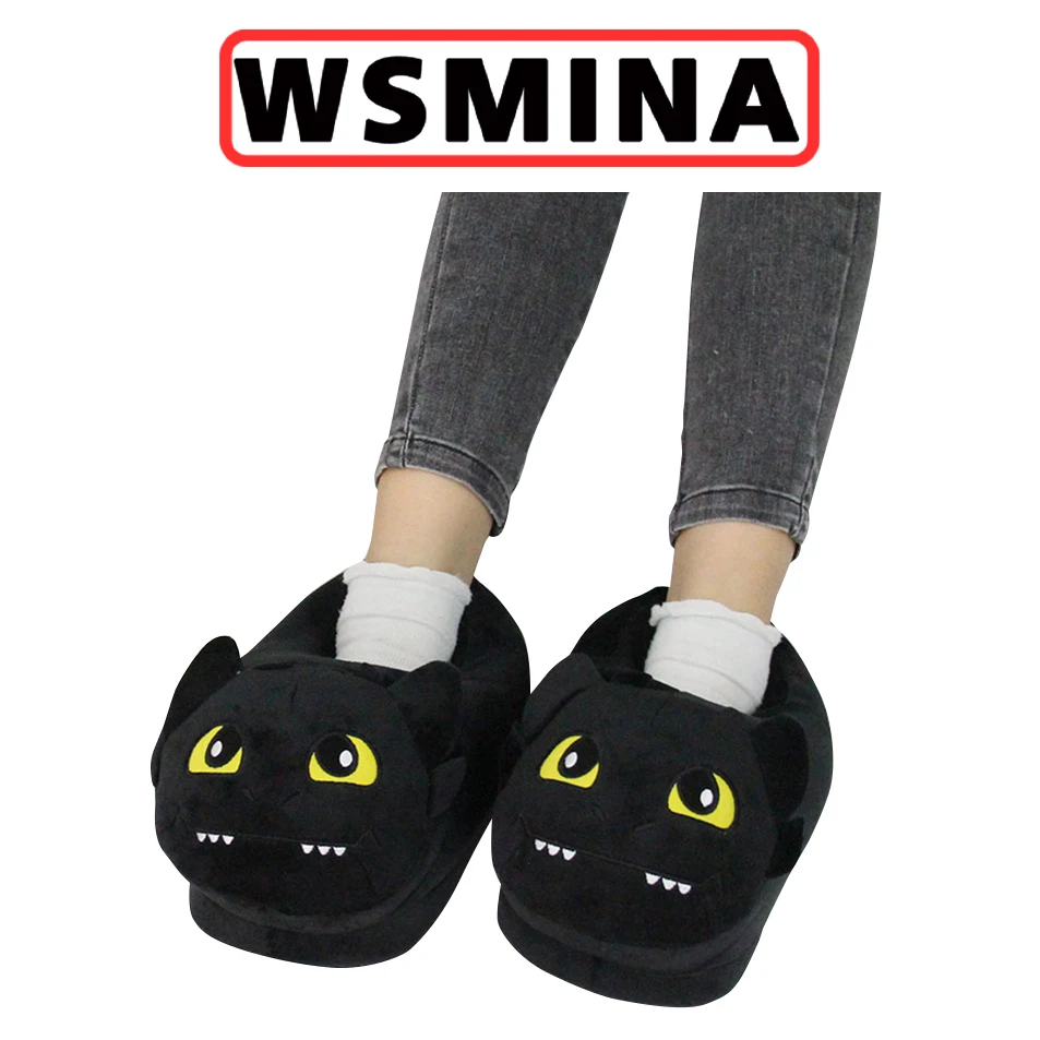 Night evil plush heel slippers toothless cartoon plush indoor warm shoes