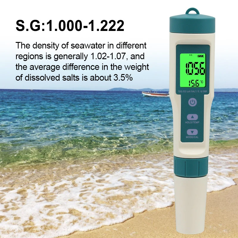 8 IN 1 Digital Water Quality Salinity Drinking Water Tester PH Test Pen TDS/EC/PH/ORP Temp Meter for Swimming Pool Aquarium