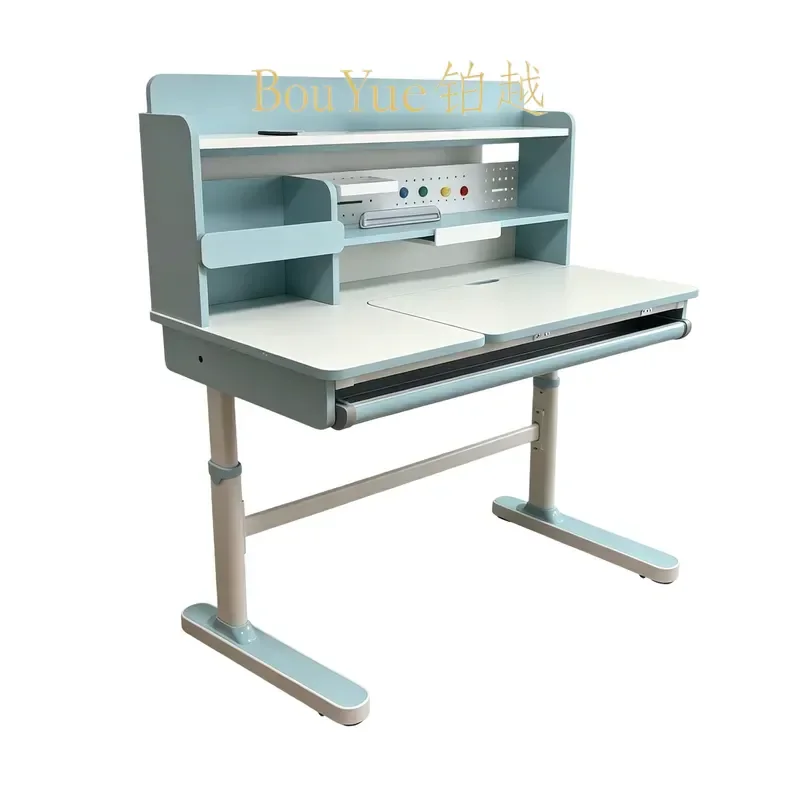 Adjustable Blue Kids Study Desk with Bookshelf and Drawer Ergonomic Writing Table for Children Posture Correction Sparkling