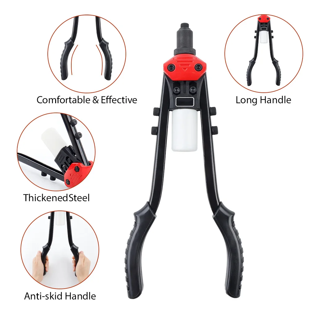 Professional Rivet Gun Kit, For Riveting 2.4mm, 3.2mm, 4.0mm, 4.8mm, 6.4mm Rivet, 250pcs Rivets Optional, Home Manual Rivet Tool