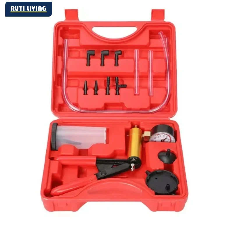 RUTI Manual Brake Bleeder Vacuum Pump Kit Automotive Fluid Tester with Gauge Adapter 2 in 1 Handheld Pistol Test Tools for Car