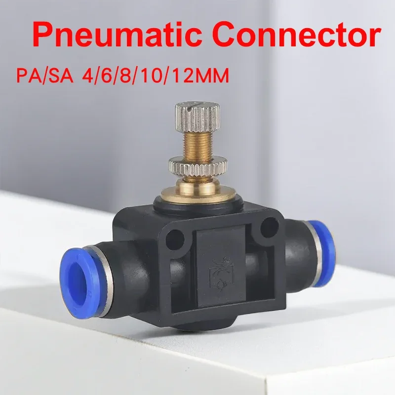 

PA/SA Throttle Valve Pneumatic Air Connector Fitting 4mm 6mm 8mm 10mm 12mm Control Regulator Valves Push in To Air Hose Tube