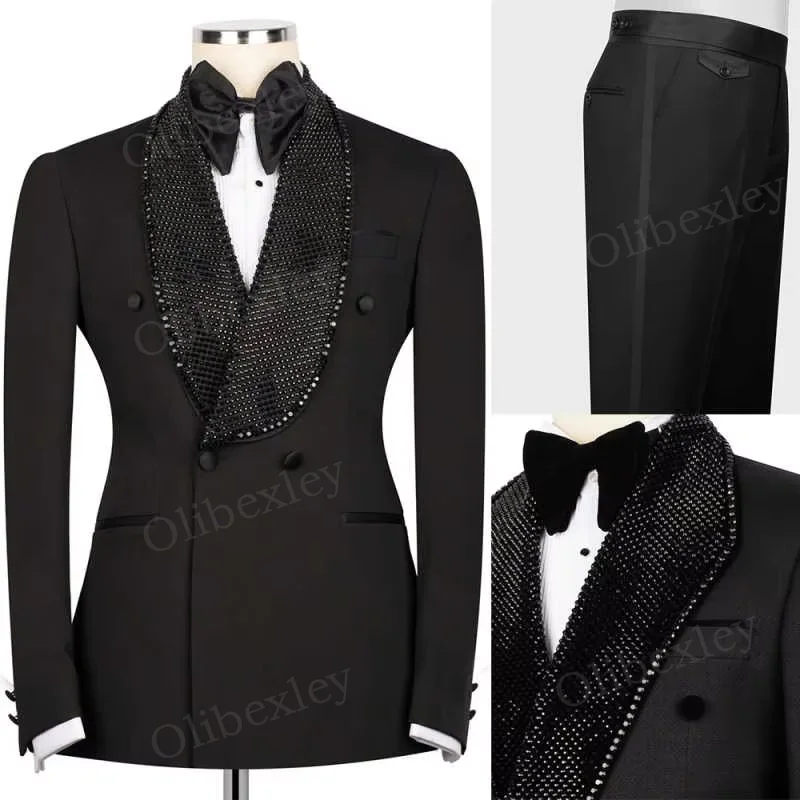 

Fashion Double Breasted Slim Fit Mens 2 Piece Suit High Quality Tuxedos Customized for Wedding Formal Party Prom