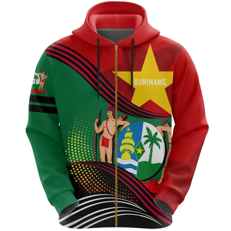 Suriname Flagge Karte Grafik Sweatshirts Sr National Emblem Reiß verschluss Hoodie für Männer Kleidung lässig männlich täglich Sportswear Pullover