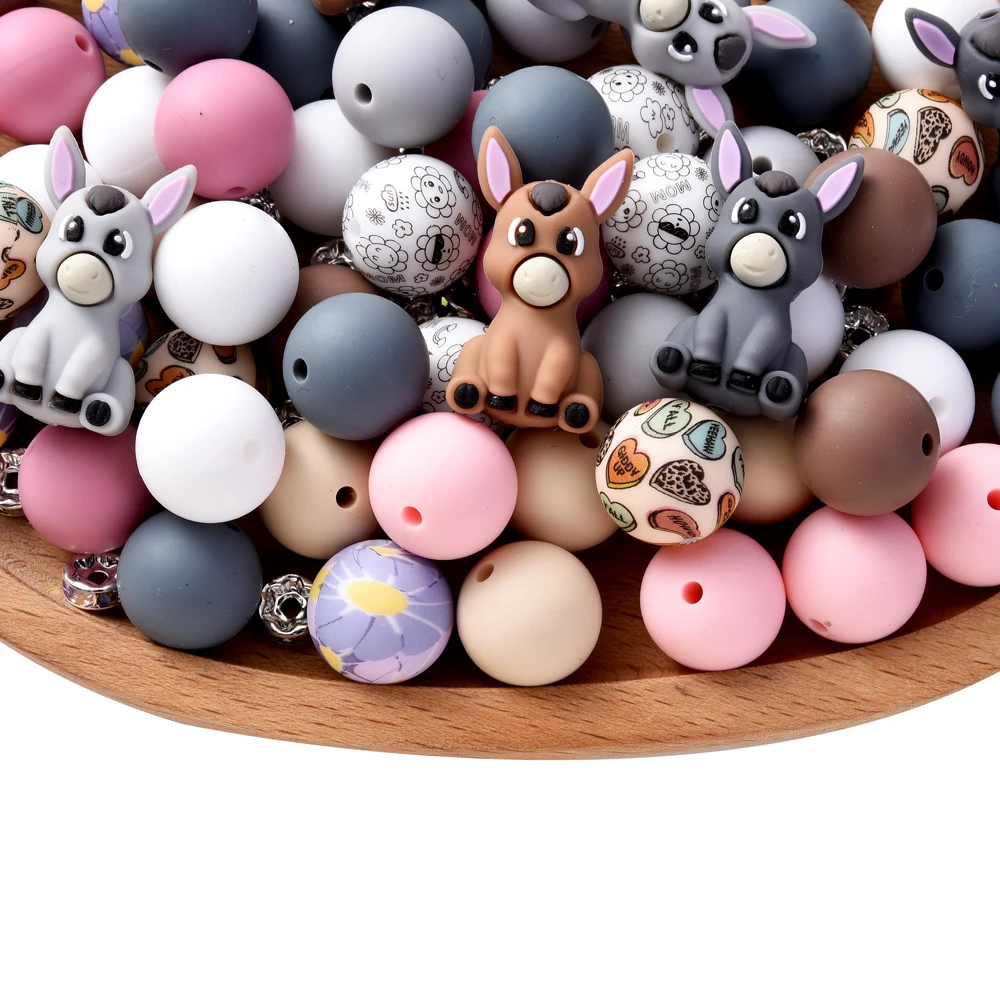 30Pcs Donkey Silicone Beads Loose Spaced Beads Set For DIY Baby Pacifier Chain Pendant Necklace Gift Accessories