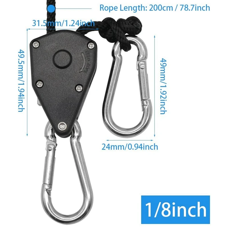 4 Pack 1/8 Inch Lifting Rope Hanger Ratchet Grow Light Fixtures, Reinforced Metal Internal Gears