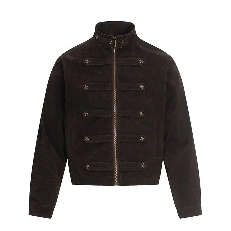 American Style Suede Airplane Button Embroidered Short Jacket Winter Warm Simple Solid Color Versatile Men's Coats CDFR5
