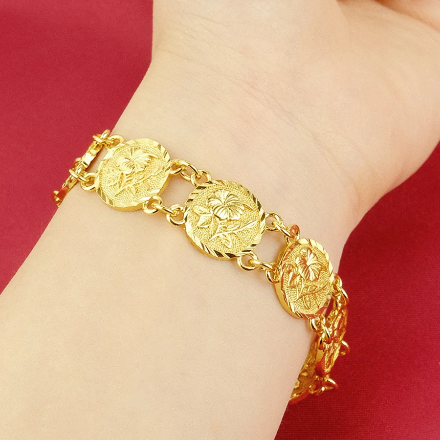 9999 Gold Middle East New Style Flower-shaped Clasp Bracelet for Women - Luxurious Color Jewelry - Wedding and Birthday Gift
