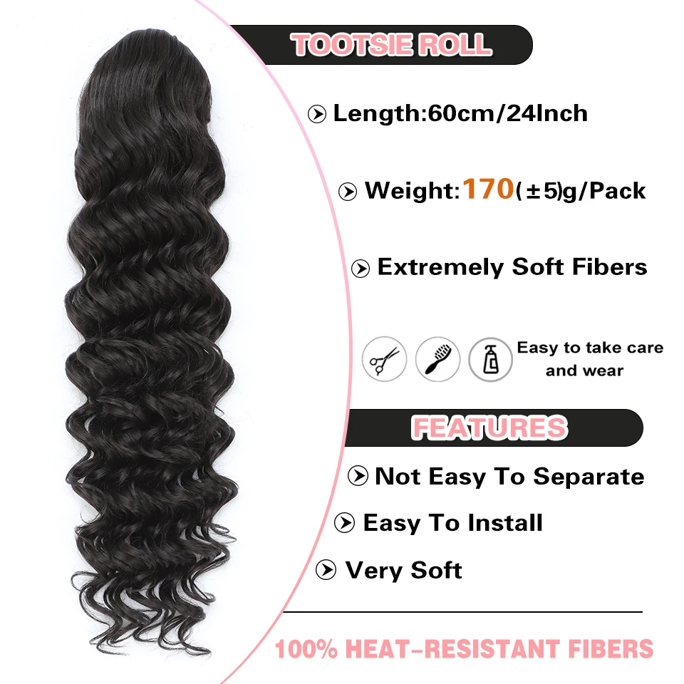 Queue de cheval synthétique longue ondulée pour femmes noires, extensions de cheveux à clipser, haute température, fille afro, cordon de proximité, 24 po