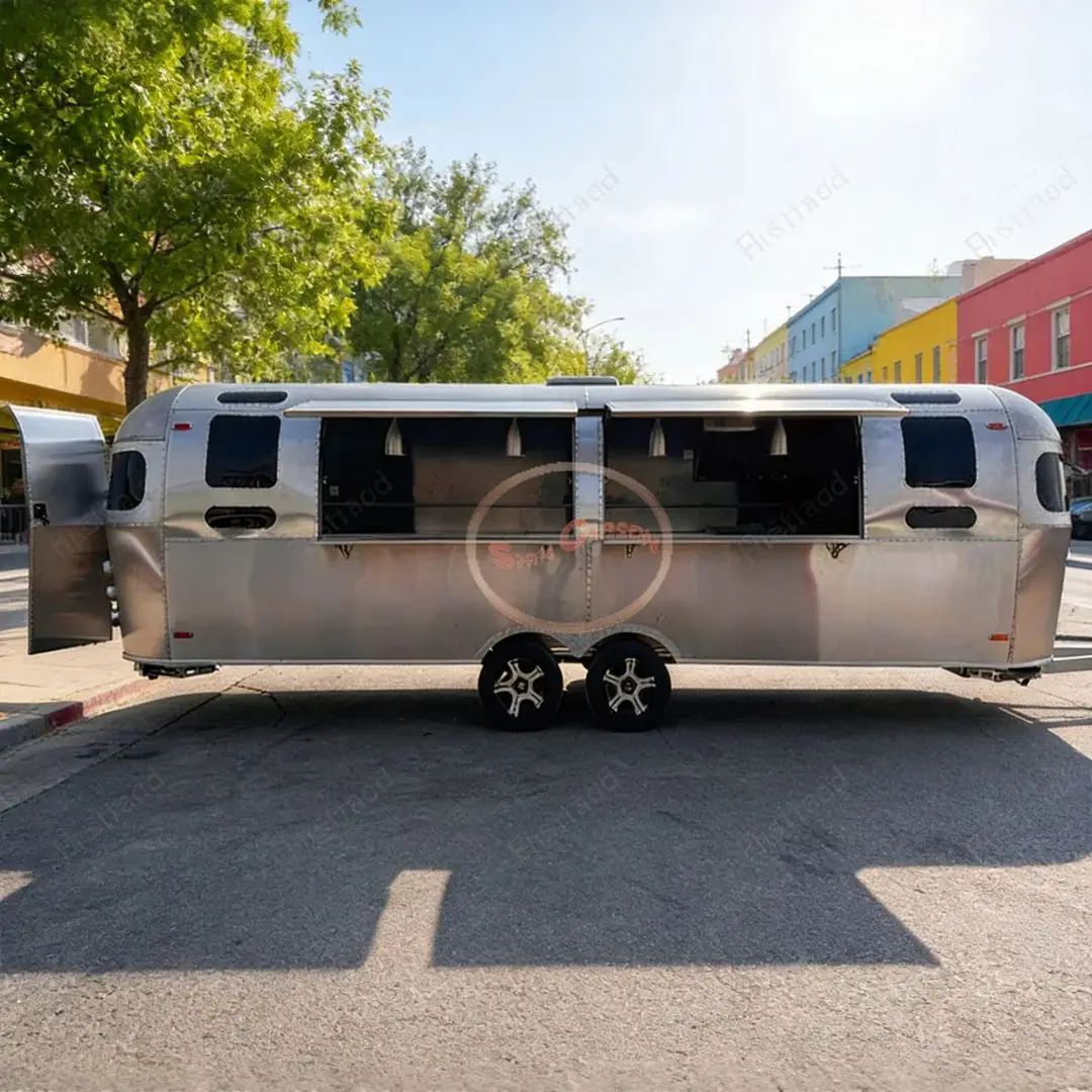 

Commercial Mobile Food Cart Stainless Steel Kitchen Trailer with Service Window for Outdoor Catering Events