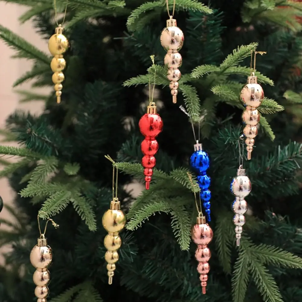 6pcs Painted Christmas Gourd String Pendant Shatterproof Reusable Christmas Tree Hanging Balls Elegant Xmas Tree Ornaments