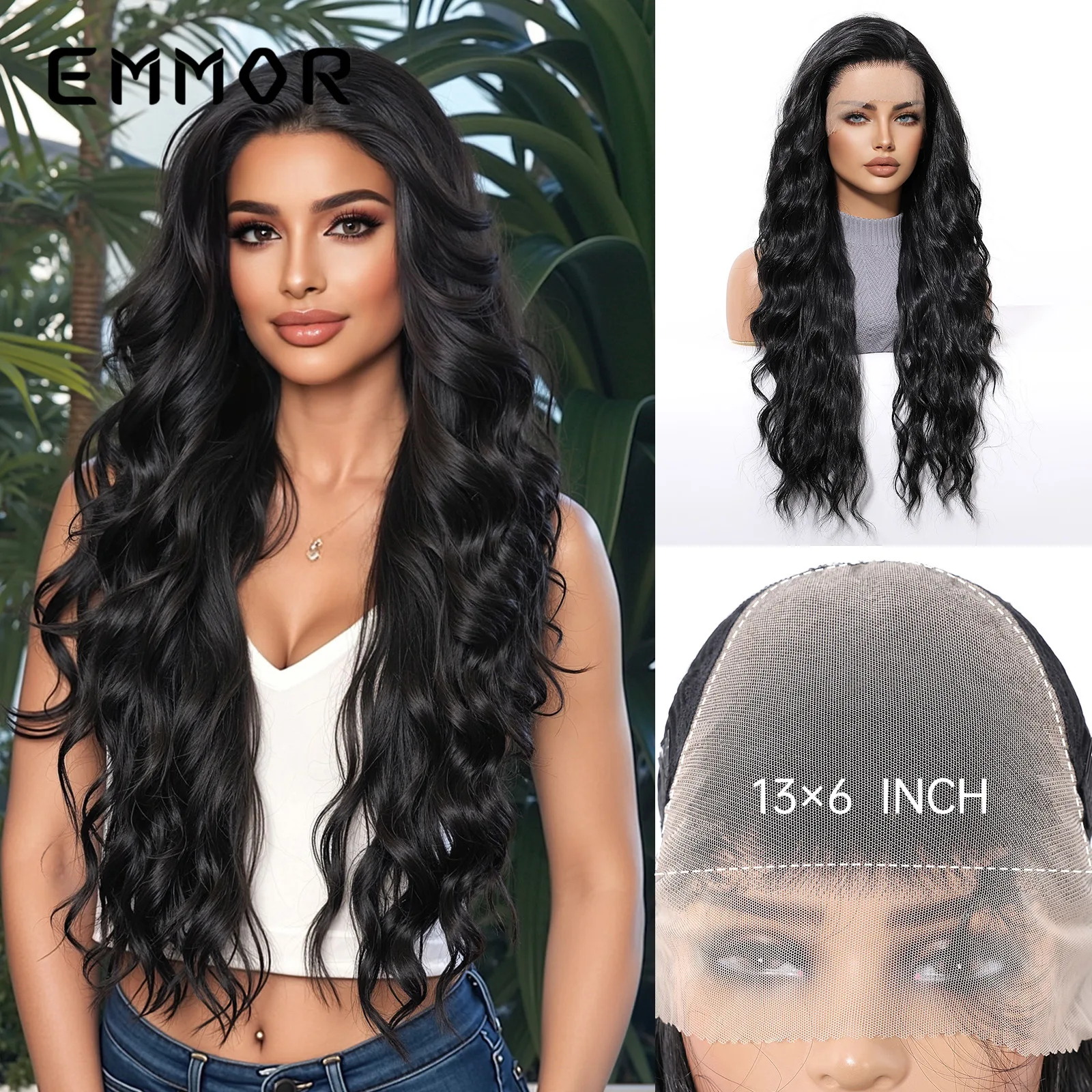 

30" Blonde Lace Front Wig with Black Hair Highlights 13x6 Long Body Wave Ombre Color Japanese Fiber Wigs for Women