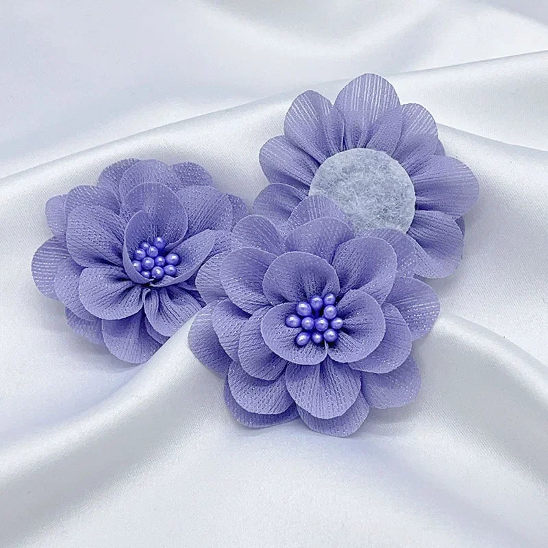 10Pcs 5Cm 수제 Organza 패브릭 꽃 아동 의류 액세서리 웨딩 드레스 모자를 쓰고 있죠 여성 목걸이 장식 꽃
