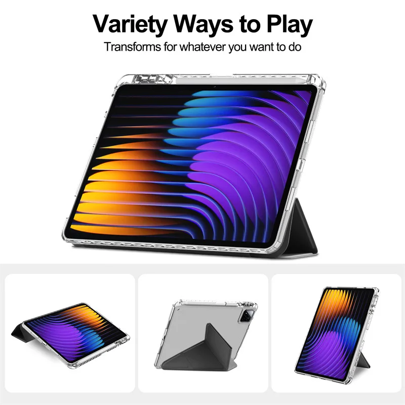 Folio Case For Xiaomi Pad 8/7/6 Pro 11 11.2 Clear Hard Back Shell Multi‑Angle Stand Pencil Slot Anti‑Drop Funda For POCO Pad X1 - view 3