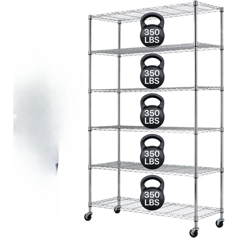 

6 Tier Wire Shelving Unit Metal Storage Shelves w/Wheels, 350 Capacity Per Shelf, Heavy Duty Steel Garage Shelf, 48" L X 18" W X