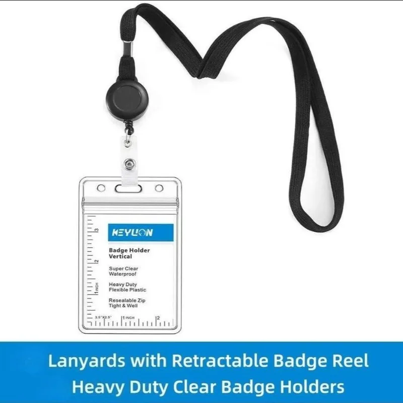 

Waterproof Double Layer ID Card Holder Case with Neck Strap Lanyard Transparent Retractable Badge Reel Keychain Name Tage Holder