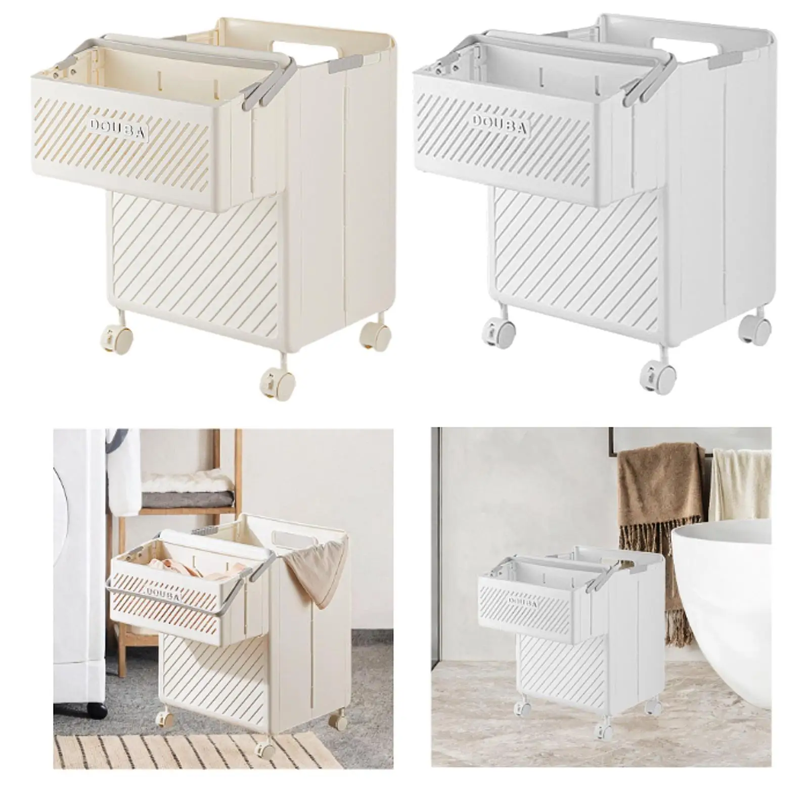 Wheeled Laundry Basket with Folding Design for Clothes Storage