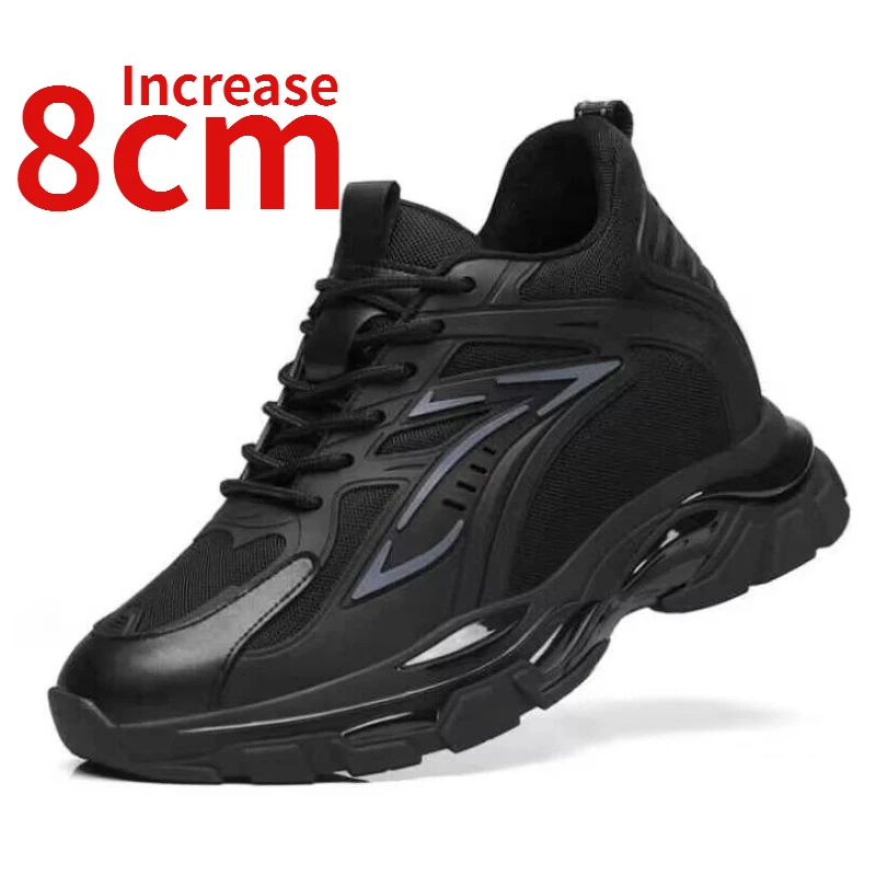 Genuine Leather Casual Sports Shoes for Men Invisible Height Increased 8-10cm Mesh Fabric Breathable Comfortable Elevated Shoes