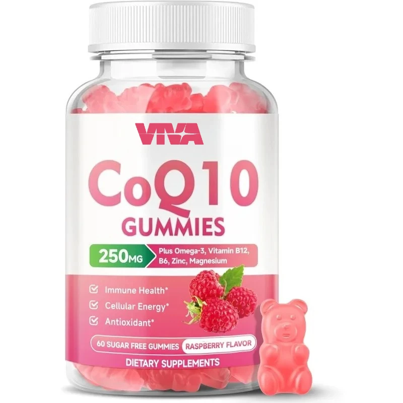 250mg sugar free Coenzyme Q10 gummies, containing Coenzyme Q10 Omega-3, Vitamin B6 and Zinc, cellular energy antioxidant support