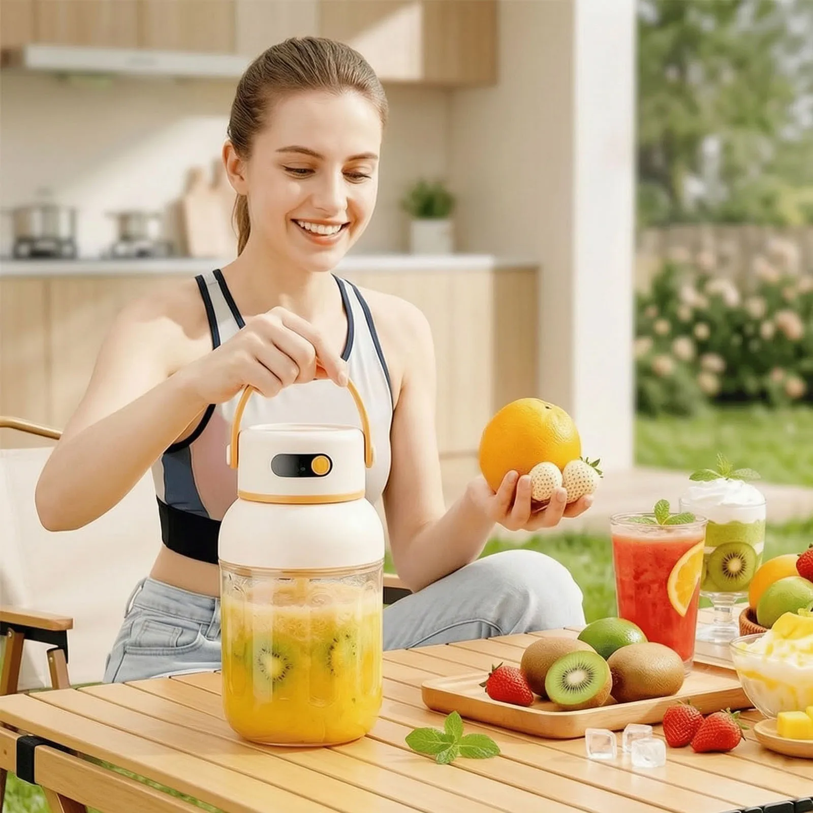 2-In-1 38 Blades Portable Blender Type-C Rechargeable Mini Wireless Personal Cup Multi-Functional Juicer Cup for Shakes & Juice