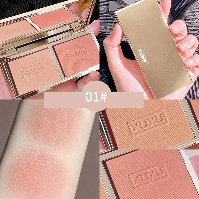 Two-tone Peach Blush Palette Natural Rose Pink Red Rouge Face Cheek Pigment Shimmer Brighten Long-lasting Nude Makeup Cosmetic