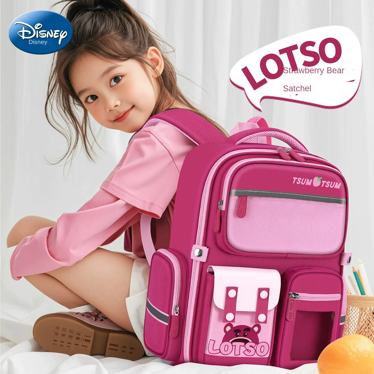

Disney Lotso Girl School Bag Grade 1-3 Primary Student Shoulder Orthopedic Backpack Large Capacity Light Kids Gifts Mochilas