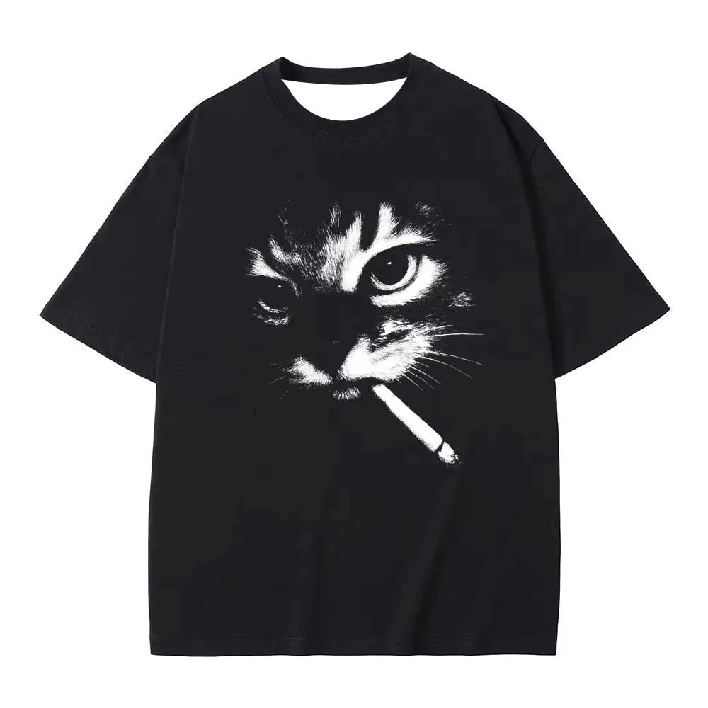 

Funny Smoking Cat Face Pattern T-shirt for Men and Women, Casual Retro T-shirt for Men and Women Oversized T-shirt Gift for Men