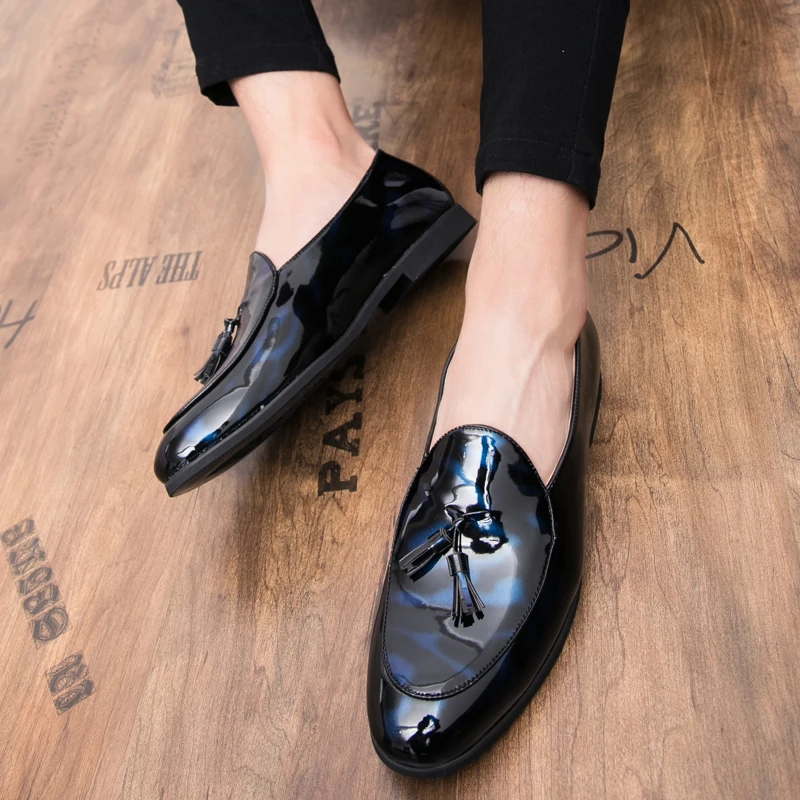 mocasines mirror face mens shoes Men Business Driving Shoes Handmade Tassel Loafers chaussure Party Flats mens shoes