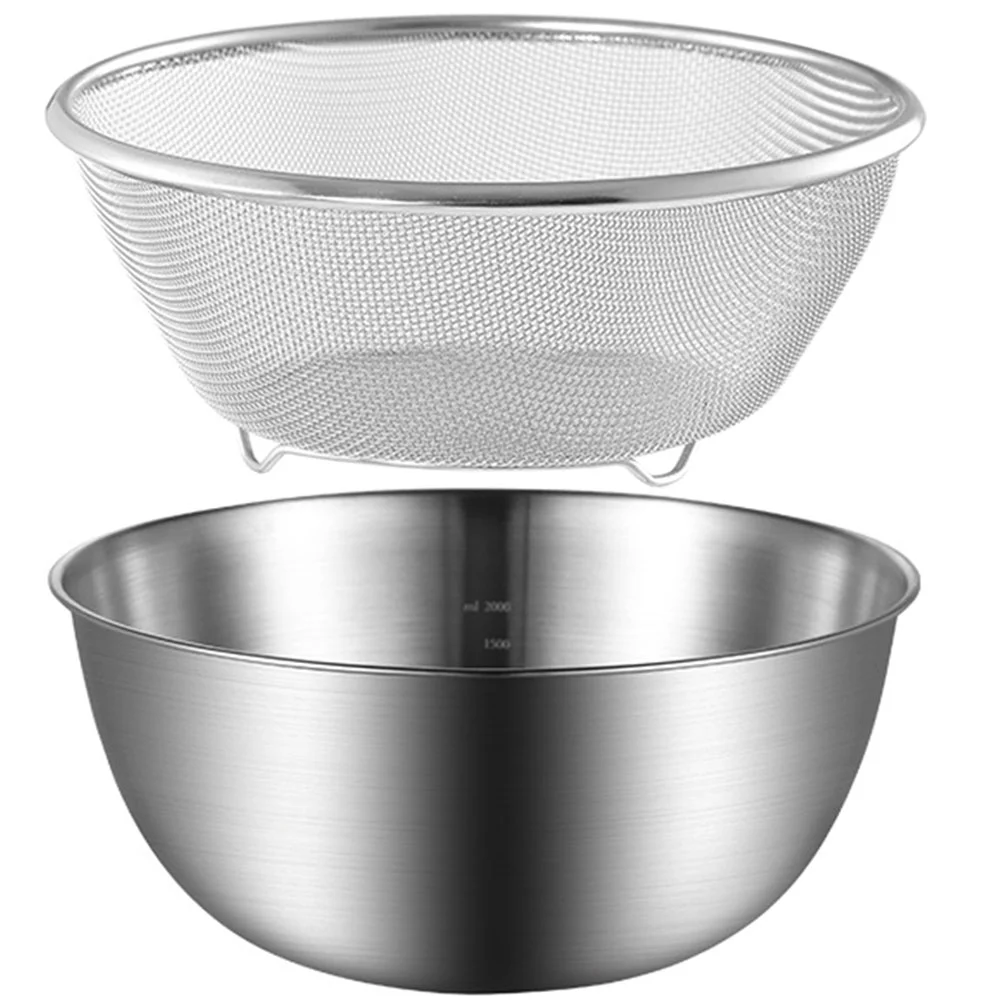 

Fruits Basket Bowl Rice Washing Stainless Steel Drain Vegetables Colander Strainer Counter Salad Kit