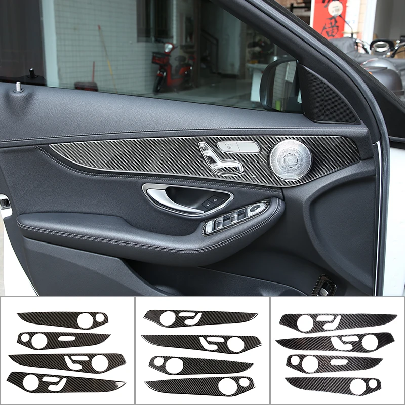 

4Pcs Soft Carbon Fiber Interior Door Decoration Panel Cover Trims For Mercedes Benz C GLC Class W205 2014-2020 Car Accessories