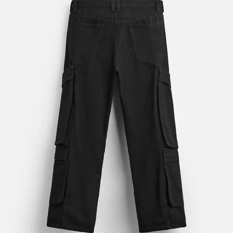 Loose Fit Bla Waed Cotton Blend Casual Jeans Men's Autumn Winter Workwear Trousers Straight Leg Zipper Closure mid Waist