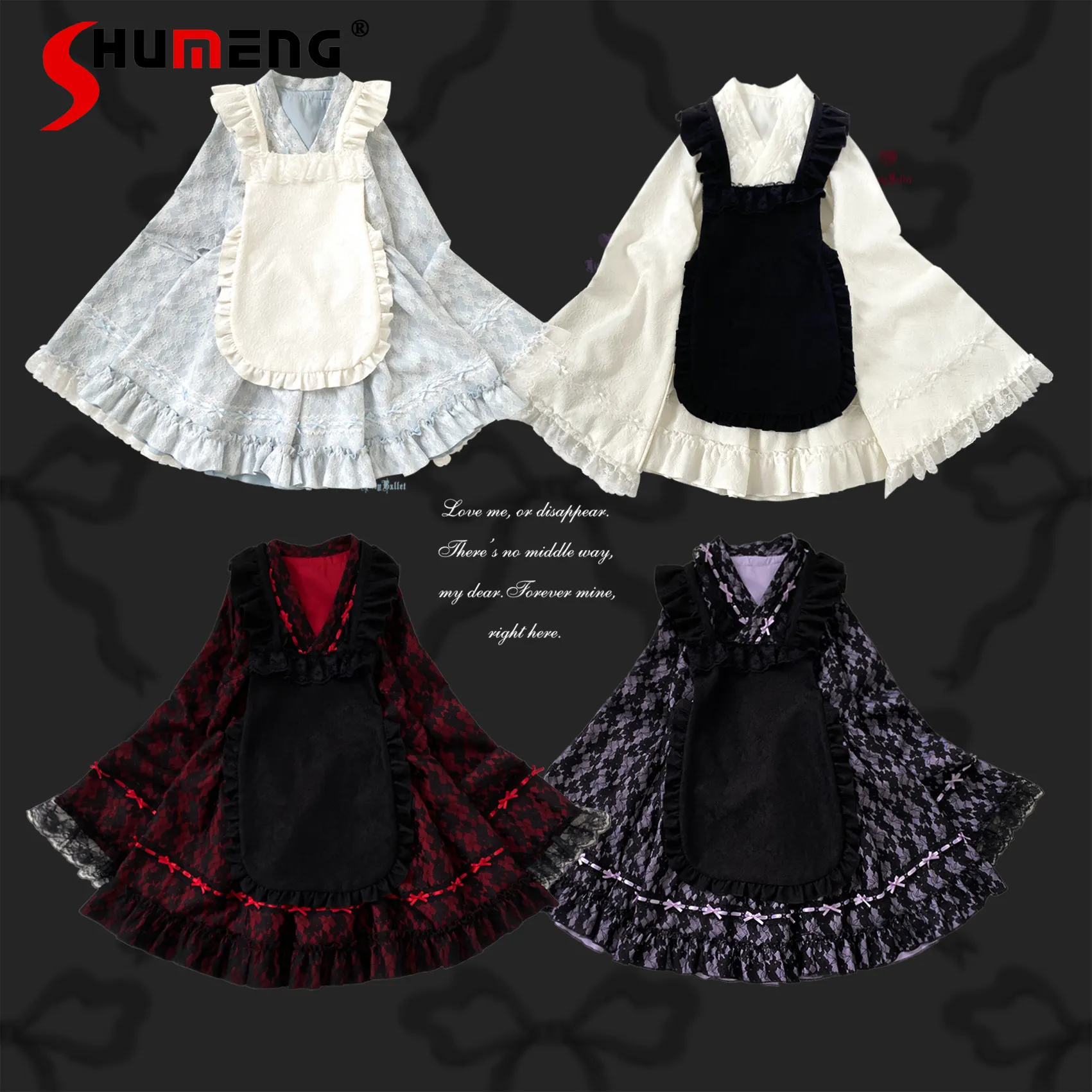 

Original Japanese Style Elegant Sweet Kimono Set Lace Spliced Long Sleeve Shirt Elastic Skirts Two-piece Sets Women Spring 2026