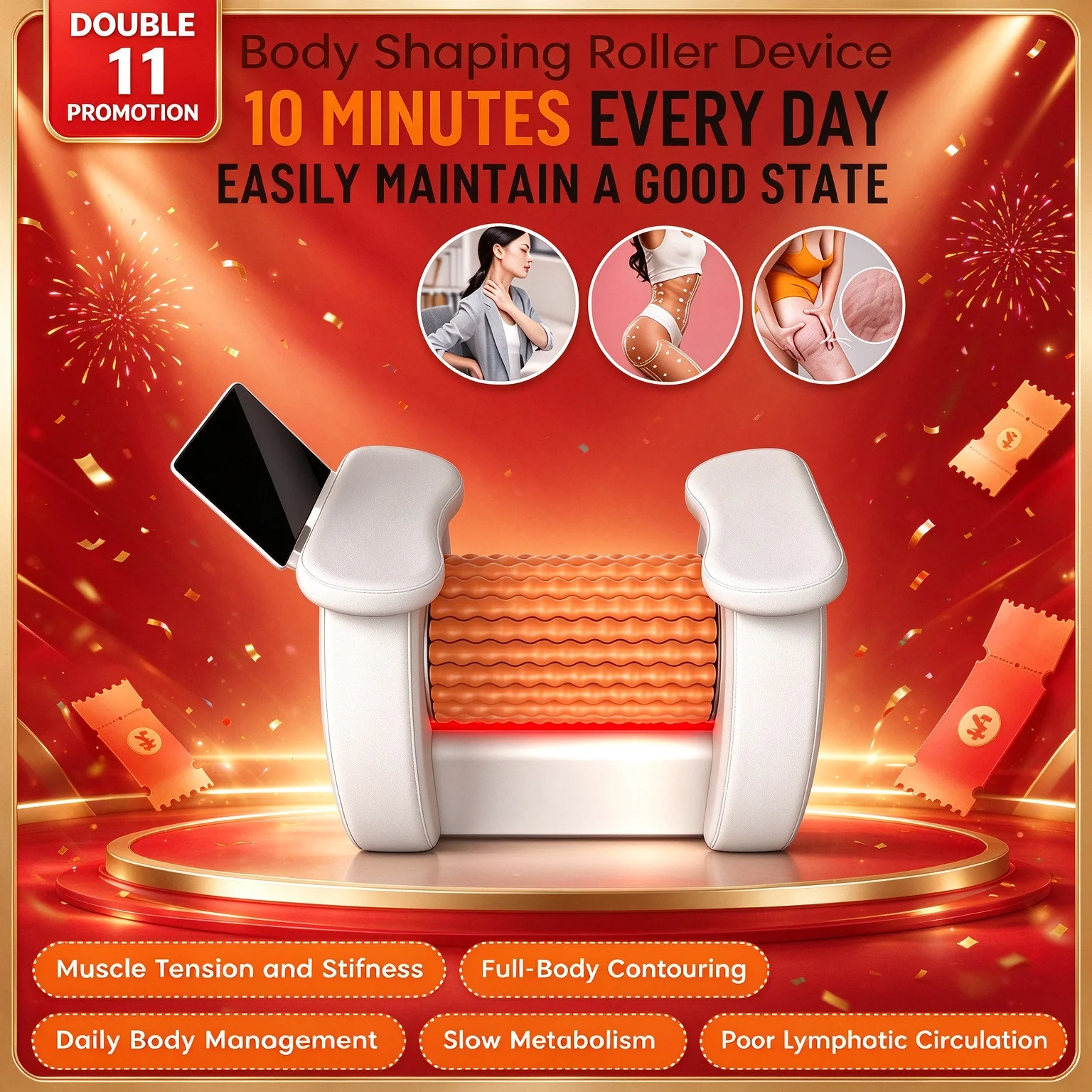 360° Rotation Body Contouring Roller Massager Red Light Skin Care Deep Tissue Massage Anti Cellulite Body Shaping Device