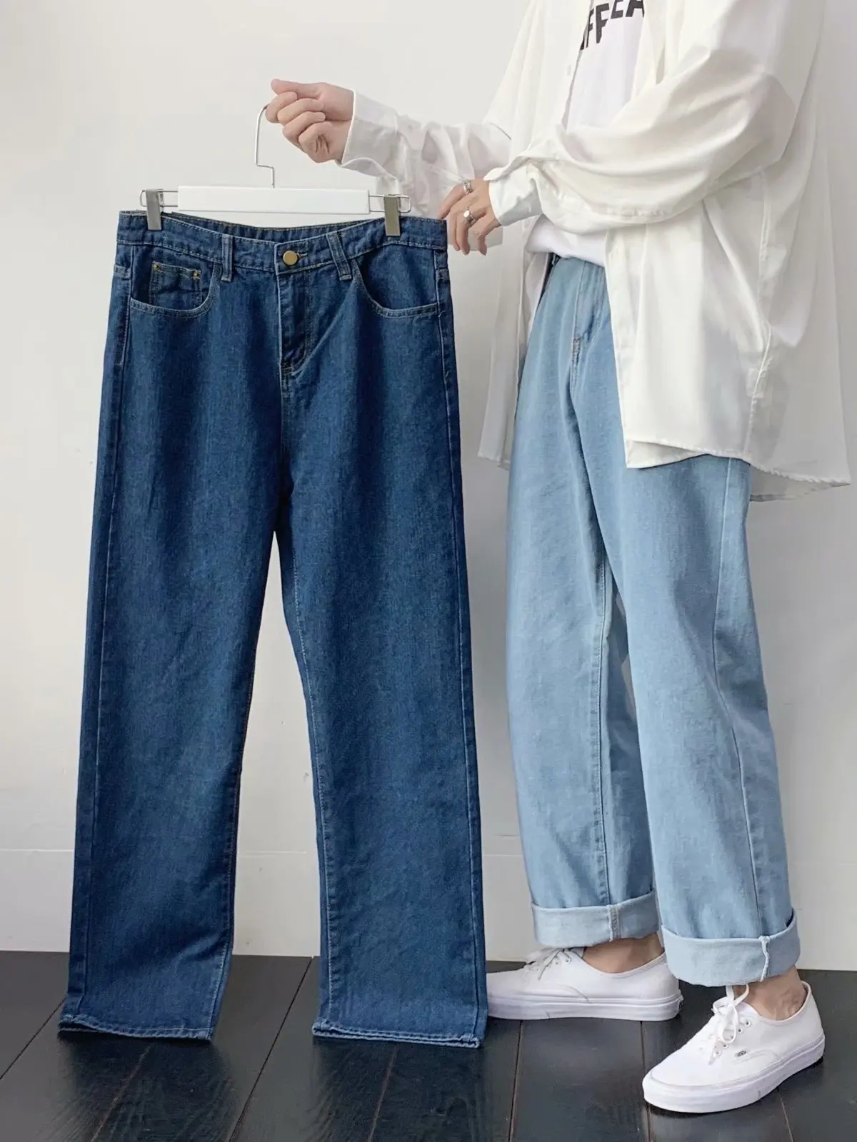 

Summer Trendy Dad Jeans Men's Straight Loose Korean Hong Kong Sle Workwear Long Pants Drapey Wide Leg Old Dad Trousers