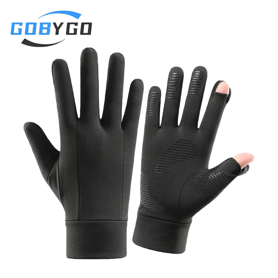 GOBYGO Winter Flip Finger Touch Screen  Warmth Cycling Gloves Outdoor Windproof Anti-slip Running Climbing Warm Ski Inner Gloves