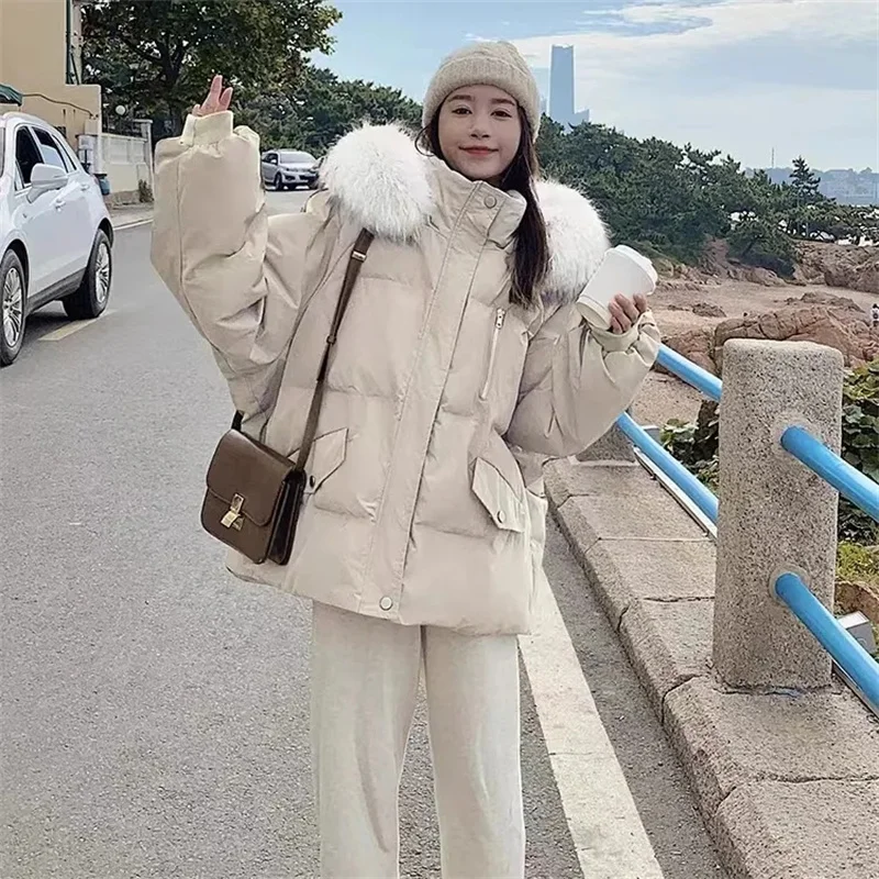 2024 New Korean Fashion Women Puffy Coats Simple Solid Loose Short Parkas Winter Thick Warm Elegant Cotton Padded Female Down Ja